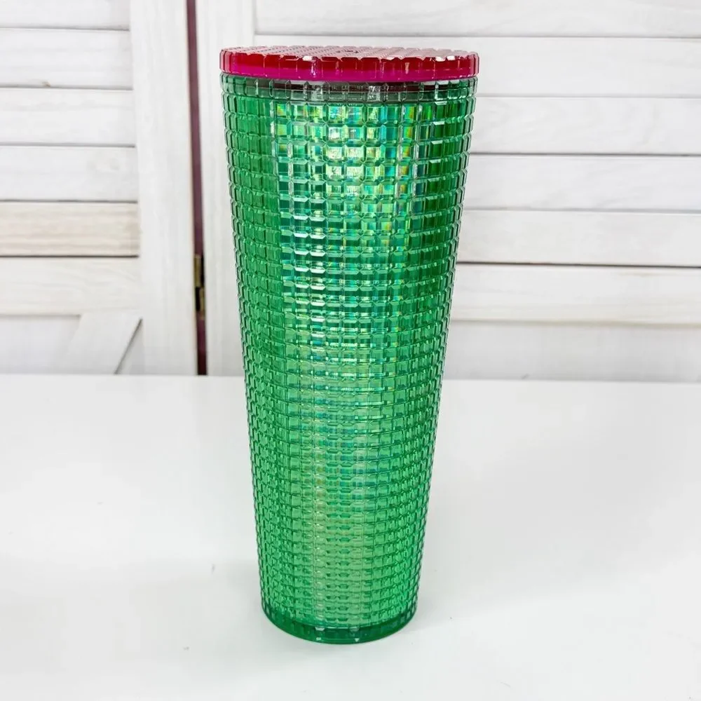 Starbucks 2023‎ Watermelon Grid Cut Acrylic Tumbler Cup Green Pink 24oz Venti